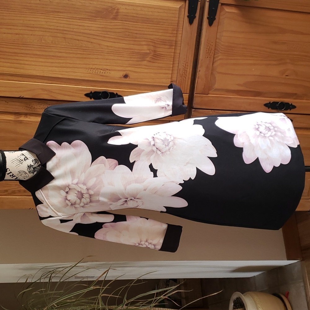Ted Baker London Kidra Porcelain Black and Pink Floral Dress. Ted size 2.